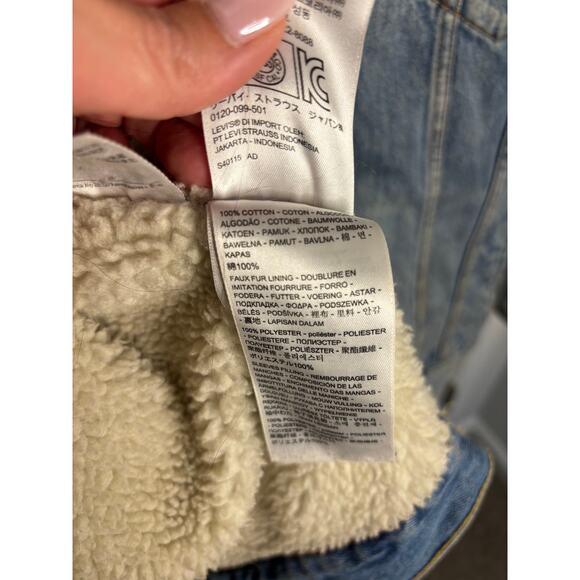 Levi’s Sherpa Trucker Denim Jacket Light Wash Shearling Lined Men’s XXL - Picture 7 of 7
